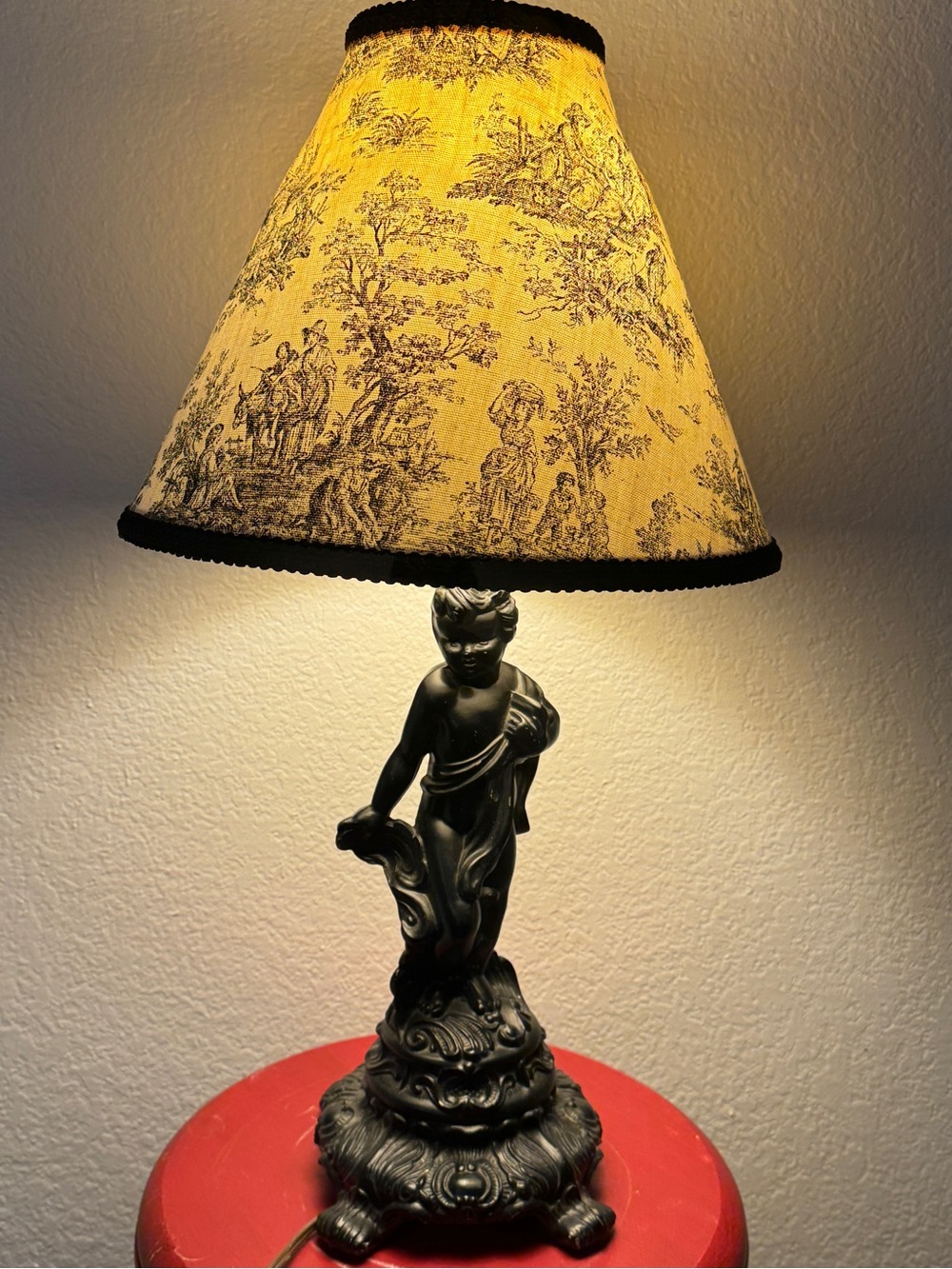 Vintage Table Rococo 13.5" Brass Cherub Statue Lamp Total 24" Tall - Picture 12 of 16